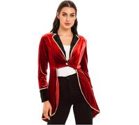 Runhomal Women's Velvet Victorian Steampunk Tailcoat Circus Ringmaster Jacket Long Sleeve Swallow-Tailed Coat Balzer Red M