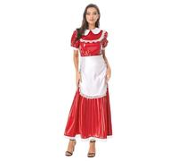 Runhomal Womens Wet Look Faux Leather French Maid Costume Maid Dress Cosplay Anime Halloween Set Red XXL