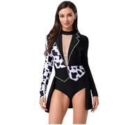Runhomal Womens Witch Costumes Cosplay One Piece Leotard Bodysuit Halloween Fancy Dress-up Uniform Black S