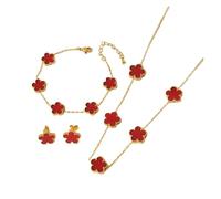 runhuabaihuo 2/4Pcs 18K Gold Plated Five Leaf Flower Earring Necklace Bracelet Set Design Jewelry Gifts(F6-2pcs-White)