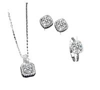 runhuabaihuo 3pcs Set Luxury Shiny Geometric Square Zircon Necklace Earring Rings