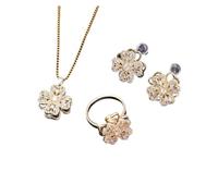runhuabaihuo 4-Piece Set Super Flash Rotatable Four-Leaf Clover Ring Accessible Bracelet Crystal Necklace Women's Ear Hook(Tz003)