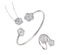 runhuabaihuo Stainless Steel Botanical Five Leaf Flower Bangle Necklace Ring Jewelry Set Classic For Woman Clover(Jewelry Set 2)