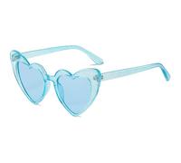 RUNHUIS Cute Love Heart Sunglasses for Women Girls Fashion Cat Eye Candy Color Heart Shape Glasses (Blue-Glitter/Blue)