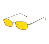 RUNHUIS Retro Classic Small Rectangle Sunglasses Men Women Vintage Slim Rectangular Metal Frame Glasses (Silver/Yellow)