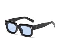 RUNHUIS Retro Thick Rectangle Sunglasses for Men and Women, Vintage Chunky Square Frame UV400 Glasses, Black/blue