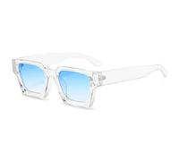 RUNHUIS Retro Thick Rectangle Sunglasses for Women Men Vintage Classic Big Sqare Frame Chunky Glasses (Transparent/Blue Gradient)