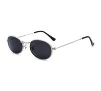 RUNHUIS Small Oval Sunglasses Women Men Vintage Classic Hippie Glasses Metal Frame Round Sunglasses, silver/grey