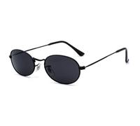 RUNHUIS Small Oval Sunglasses Women Men Vintage Classic Hippie Glasses Metal Frame Round Sunglasses, black/grey