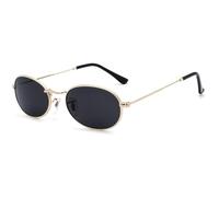RUNHUIS Small Oval Sunglasses Women Men Vintage Classic Hippie Glasses Metal Frame Round Sunglasses, Gold/Grey