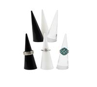 Runiash 6-Pack Ring Holder Display, Acrylic Ring Cone Display Stand Solid Decorative Ring Display Support Black Clear White Color Assorted