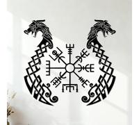 Runic Compass Vegvisir Inscription Ancient Viking Runic Symbol Engraving Stickers 36x38.3cm Window Decals Black