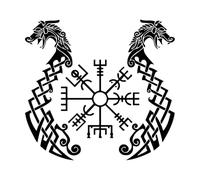Runic Compass Vegvisir Inscriptions Ancient Vikings Runes Symbols Wall Sticker Vinyl Home-L-57x60cm-Black
