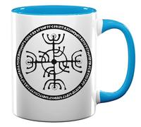 Runic Protection Sigil with Runes Black Graphic Ceramic Tea Coffee Mug Light Blue