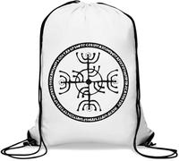 Runic Protection Sigil With Runes Black Graphic Gym Sack Casual Drawstring Bag White