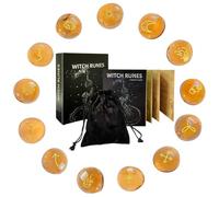 Runic Stones Set With Guide Book & Pouch - 13 Beginners Glass Symbols | Witch Divinatory Tools, Spiritual Decoration, Pagan Accessory Meditation Gift Mixed