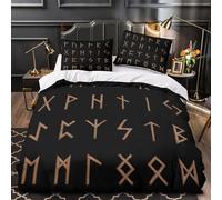 Runic symbols 3D Print Duvet Cover 3-Piece Ultra-Soft Microfiber Durable Ancient Norse design Comforter Cover 2 Pillowcases Hidden Zipper Machine Washable Kids Teens Bedroom Single（140x200cm）