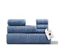 runico 6-Piece Towel Set, 100% Cotton, Soft and Highly Absorbent - Set of Towels for Bathroom, Face and Bidet of Various Sizes - Made in Italy - Blue