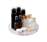 Runivor 360 Clear Rotating Makeup Organize for Vanity,1 Tier Lazy Susan with diamond pattern, Large-Capacity Skincare Organizers Cosmetic Display Case Organizer for Dresser (Clear White, 1Tier)