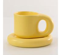 RUNLAIKEJI Chubby Ceramic Coffee Cup, Coffee Mug and Saucer Set, Espresso Cups and Saucers, Cappuccino Mug with Saucer, for Specialty Coffee Drinks, Cafe Mocha, Latte and Tea, 9.8oz/290ml