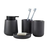 RUNLAIKEJI Soap Dispenser and Toothbrush Holder Set, 4 Piece Grey Bathroom Accessory Set, Ceramic Bathroom Accessories Set with Soap Dispenser, Soap Dish, 2 Tumbler
