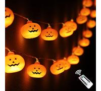 Runleo Halloween Decorations Pumpkin String Lights, 30 LED 16.4 FT 8 Modes Timer 3D Waterproof Orange Jack-O-Lantern Battery Operated Decorative Twinkle Lights for Indoor Bedroom Camper Party Decor