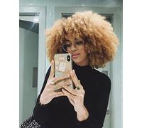 RunM hair Runm Short Curly Afro Wigs with Bangs for Black Women Curly Afro Synthetic Full Wigs (Ombre Blonde)