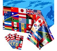 Runmeihe 3 Pack Plastic Rectangle International World Flag Table Cloth, Disposable and Recyclable Table Cover for International Communication Theme Kids Party Indoor Outdoor Decorations（7.2×4.2ft）