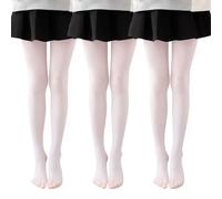 Runmeihe 3 Pairs Non Slip Girls' School Tights, 20D & 90D Microfiber Stretchy Knitted Ballet Tights for Schoolwear Ballet Dance Age 3-12 Years (UK, Age 7 & 9 Years, Regular, 90D White)
