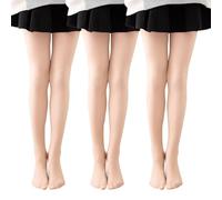 Runmeihe 3 Pairs Non Slip Girls' School Tights, 20D & 90D Microfiber Stretchy Knitted Ballet Tights for Schoolwear Ballet Dance Age 3-12 Years (UK, Age, 5 Years, 7 Years, Regular, 90D Skin)
