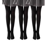 Runmeihe 3 Pairs School tights for girls, 20D & 90D Microfiber Stretchy Knitted Tights for Schoolwear Ballet Dance Age 3-12 Years (UK, Age, 3 Years, 4 Years, Regular, 90D Black)