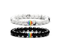 Runmeihe Pride Rainbow Bracelet,LGBT Pride Accessories,Black+White Agate Beads For Women Girl Couple Gay Lesbian Friends Good Luck Jewelry Gifts,Perfect Valentine's Day Gifts for Him or Her (A pair)
