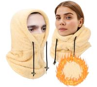 Runmeihe Winter Thermal Hat with Neck Cover, Windproof Fleece Balaclava for Women Men, 3-in-1 Scarf Face Cover Hood for Outdoor Skiing Cycling (UK, Alpha, One Size, Kaki)