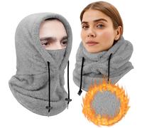 Runmeihe Winter Thermal Hat with Neck Cover, Windproof Fleece Balaclava for Women Men, 3-in-1 Scarf Face Cover Hood for Outdoor Skiing Cycling (UK, Alpha, One Size, Grey)