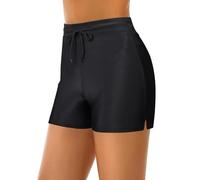 Runmeihe Women's Swim Shorts with Adjustable Drawstring, Quick Dry Ladies Swim Trunks, Swimming Costume Bottoms for Surfing Cycling Running Workouts (UK L, Regular, Regular, Black)