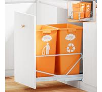 RUNMI 35 Qt Double Pullout Trash Can with Soft-Close Slides, Twin Mode Under Sink Garbage Bin Kit with Door Mounting for Kitchen Cabinets, Trash Can Not Included, Requires 16" W X 23" D Cabinets