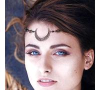Runmi Boho Head chain Gold Bridal Headpiece Black Bead Headband Festival Hair accessories for Women and Girls