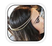 Runmi Crystal Head Chain Gold Bridal Headband Layered Headpiece Festival Hair Accessories for Bride and Bridesmaid