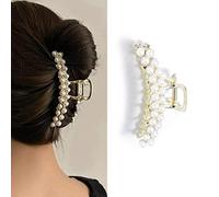 Runmi Hair Claw Clips Pearl Hair Clips Metal Gold Hair Barrette Claw Hair Claw Large Hair Accessories for Women and Girls