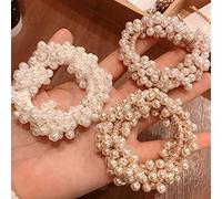 Runmi Hair Ties 3Pcs Hair Scrunchies Pearl Hair Bands Bead Ponytail Holders Hair Accessories for Women and Girls