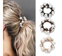 Runmi Hair Ties 3Pcs Hair Scrunchies Pearl Hair Bands Strong Elastic Hair Bobbles Ponytail Holders Hair Accessories for Women and Girls