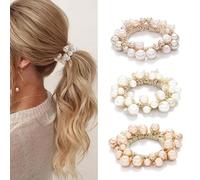 Runmi Hair Ties Pearl Hair Scrunchies 3 Pcs Elastic Hair Bands Crystal Hair Ropes Hair Accessories for Women and Girls (C)