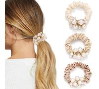 Runmi Pearl Hair Scrunchies Satin Hair Ties Elastic Hair Bands Ponytail Holder Hair Ropes Hair Accessories for Women and Girls(Pack of 3)
