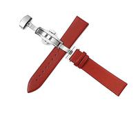 RUNMIND Cowhide Watch Strap, Leather Strap Butterfly Buckle,Vintage Leather Watch Bands for Unisex, Red, 20 mm
