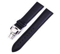 RUNMIND Genuine Leather Watchband for Women Men,Leather Watch Strap with Deployment Clasp,Replacement Watch Strap, Black, 22 mm