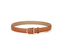 RUNMIND Genuine Leather Woman Pin Buckle Belt,Casual Leather Thin Belt,Reversible Leather Jeans Belts, Camel, 105 cm