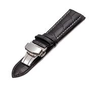 RUNMIND Vintage Leather Watch Band, Replacement Watch Strap with Butterfly Buckle,Leather Watch Strap for Unisex, Black White Line, 24 mm