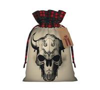 Runner Bull Skull Print Christmas Burlap Gift Bags With Drawstrings Goodie Bags Storage Party Supplies
