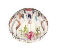 Runner Bull Skull Shower Caps Women Men Reusable Waterproof Non-Slip Quick-Dry Hair Large Cap Long Short Hair