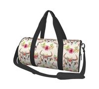 Runner Bull Skull Travel Duffel Bag for Women Men,Print Polyester Tote Round Luggage Bag with Shoulder Strap